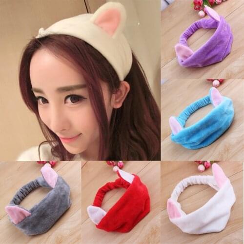 Flannel Cosmetic Headbands Soft Cute Cat Ear Elastic Hair Band Hairlace For Washing Face Shower Spa Makeup Tool Fluffy Hair Band