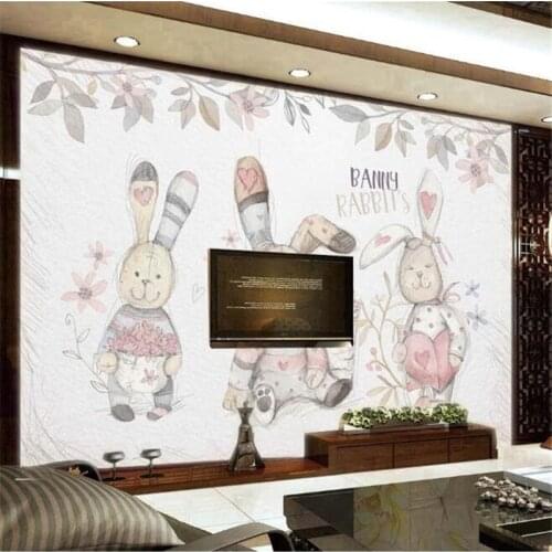 Mural Custom wallpaper papel de parede Nordic clean rabbit doll doll plain TV background wall papel mural papel tapiz