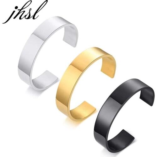 JHSL 16mm Big Men Cuff Bracelets Bangles C Shape Black Silver Gold Color Stainless Steel Fashion Jewelry Gift New Arrival 2021