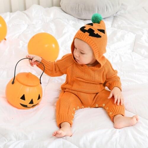 Newborn Baby Romper Toddler Cute Halloween Clothes Infant Knitted Hoodies Costume Outfits Unisex Boy Girl One Piece Overalls