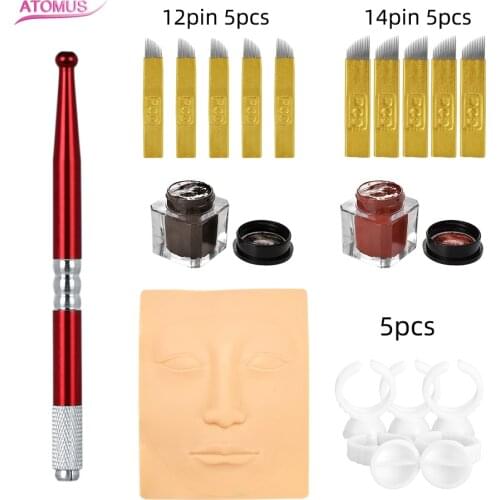 Eyebrow Microblading Kit Tattoo Manual Pen 12pin 14pin Needles Permanent Makeup Blades Tattoo Supplies Accessorie Equipment