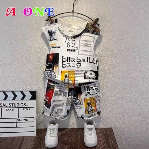 Summer kids boutique clothing wholesale boys set baby clothes t-shirt + shorts 2 pcs set fashion letter baby clothing 2-12 yrs