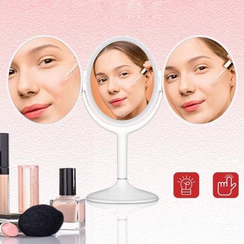 Cosmetic Mirror With Led Lighting Portable Tri-Fold Makeup Mirror Touch Screen 3X Magnification High-Definition Makeup Mirror