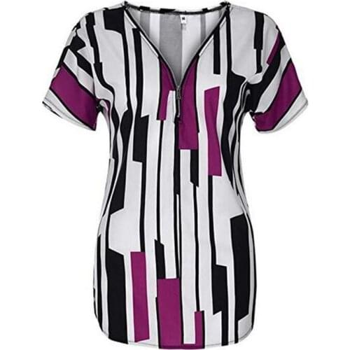 Summer T Shirt Women New 2021 Fashion v-neck Printing Short Sleeve T-shirt Zipper Top Female Female Tee Tshirts CHDt0003