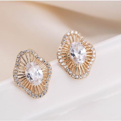 DE161 Fashion Delicacy Beautiful 4A Zircon Geometry Flower Ear Stud GIRLS Gift Party Banquet WOMENS Jewelry Earrings 2021