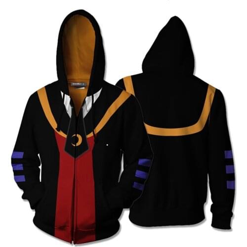 Mens Hoodies Anime Assassination Classroom Ansatsu Kyoushitsu Cosplay 3D Printing Zipper Jacket Coat Sweatshirts Streetwear