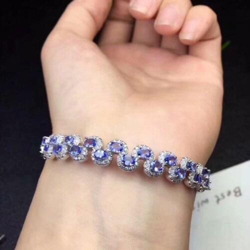 Natural Tanzanite bracelet Free shipping Natural real Tanzanite Bangle 925 sterling silver Fine jewelry