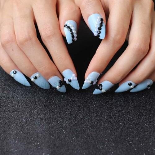 The latest fashion fake nails fine high 24pcs solid color crystal full of nail art fake nails Black and white W26