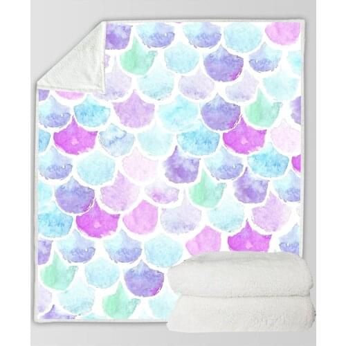 Fish Scale 3D Printed Sherpa Blanket Couch Quilt Cover Travel Bedding Outlet Velvet Plush Throw Fleece Blanket Bedspread 05