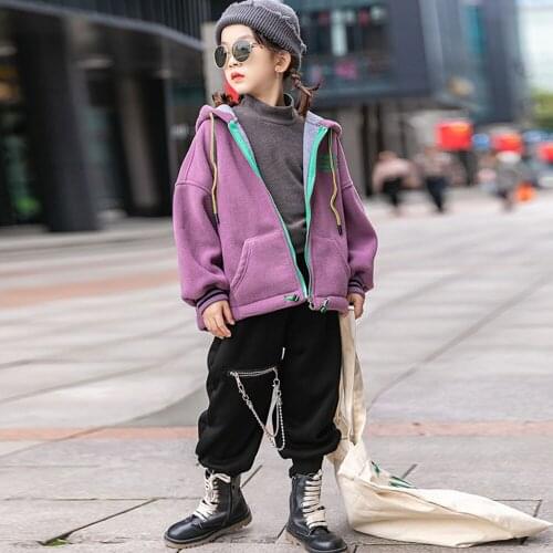 Clothes For Teenagers Hooded Coats For Children Clothes For Girls Fleece Hooded Coat Thickened Fleece Zip-Up Coat 2021Spring New
