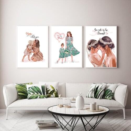 Mom Daughter Posters and Prints Fashion Painting on Canvas for Living Room Love You Mother Days Gift Home Decor Canvas Painting