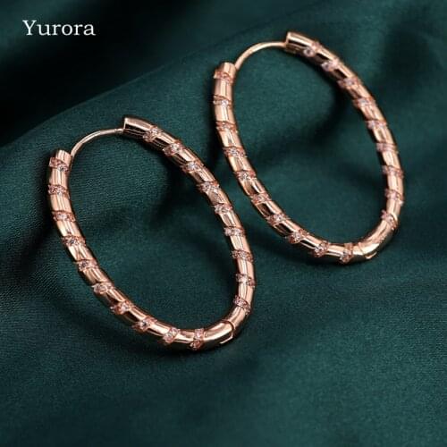 Yurora Luxury Oval Hoop Earrings For Women Rose Gold Multicolor Zircon Stone bohemian Earrings 2021 Fashion Charm Party Jewelry