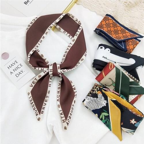 34 Colors 2021 Fashion Silk Scarf Fashion Head Scarf Headwear Long Scarves Bag Accessories Ribbon Small Long Skinny Scarves