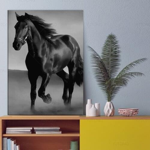 Nordic Modern Black Horse Animal Art Canvas Painting Posters and Print Wall Art for Living Room Home Decor Frame
