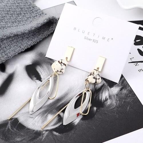 TONGKWOK Bohemia Exaggeration Dangle Earrings For Women Silk Thread Tassel Metal Long Chandelier Earrings #139543
