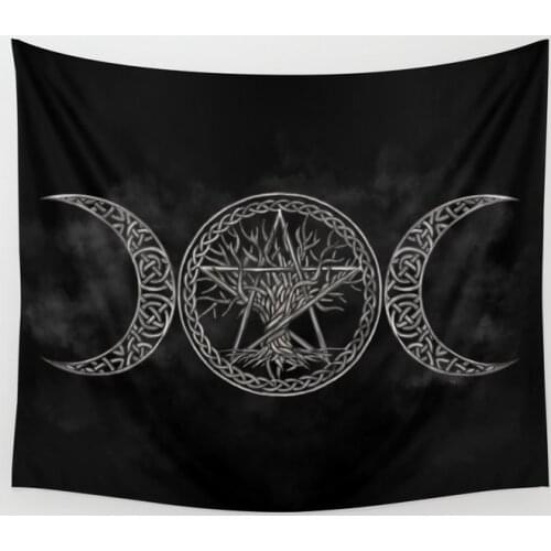 Triple Moon With Pentagram And Tree Of Life Tapestry Background Wall Covering Home Decor Blanket Bedroom Wall Hanging Tapestries