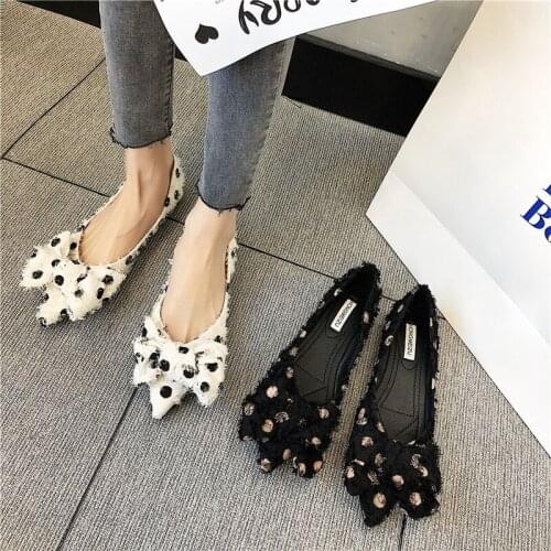 Spring wild pointed shallow mouth wave point bow single shoes flat bottom comfortable scoop shoes peas shoes women