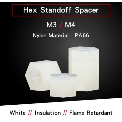 25-30 PCS White Hex Nylon Standoff Spacer Screw M3 M4 Flat Head Double Pass Nylon Plastic Spacing Screws Hexagon Stud
