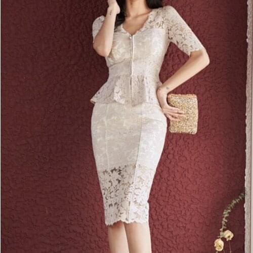 ZAWFL High Quality Summer Skirt and Top 2 Piece Set Women Fashion Runway Sets Elegant Hollow Flower Lace Skirt Suit Matching Set