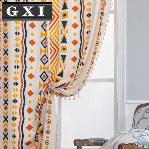 Bohemian Colorful Circles Printing Linen Cloth Curtain For Kitchen Door Half Shade Tassel Window Treatment Divider Drapes