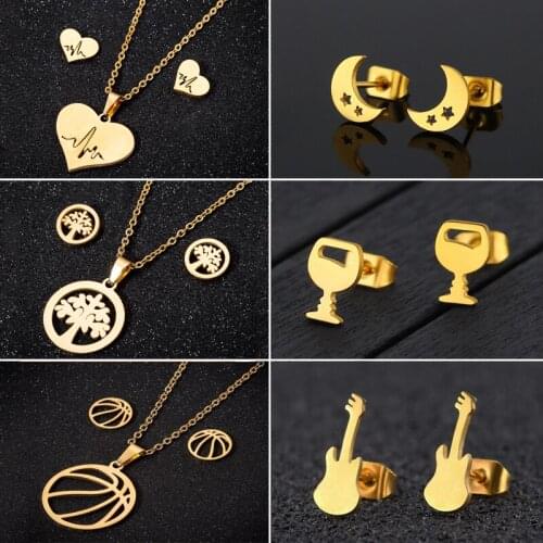 SMJEL Stainless Steel Small Moon Earrings for Women Punk Basketball Life of Tree Heart Earrings Jewelry Pendients bijoux femme