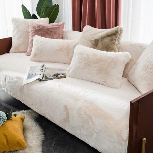 Winter Warm Plush Sofa Cover Living Room Faux Fur Sofa Cushion Nordic Home Decoration Fluffy Slipcover Furniture Protector Case