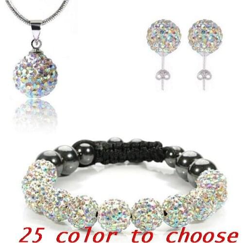 10mm mixed wholesale f64d set Bracelet eearring Bangles silver plated necklace chain Christmas gift lot crystal