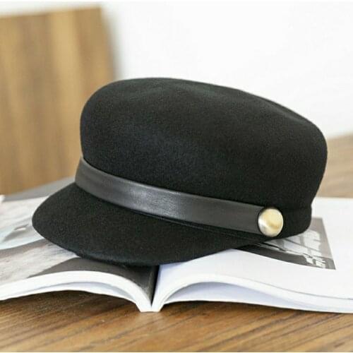 100% Wool Newsboy Cap Women Warm Spring Octagonal Hat Visor Beret Camel Casual Ladies Flat Cabbie Hat Size 56-58CM