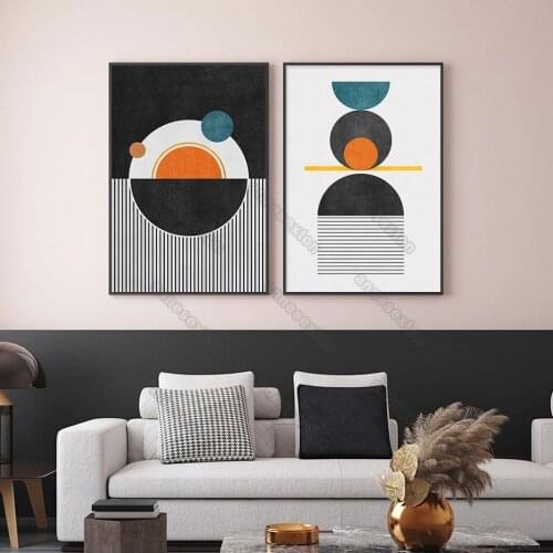 Modern Style Canvas Painting Poster Abstract Patterns Green Orange Black and White Colors for Living Room Bedroom Wall Decoratio