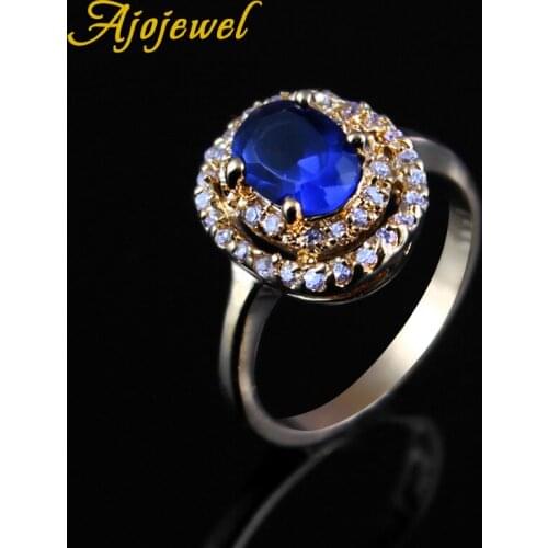 Ajojewel Women Fashion Ring Blue Stone Oval Cubic Zirconia Rings For Women Red Finger Jewelry For Wedding Engagement Bague