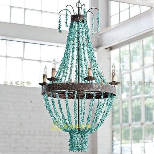 American country chandelier retro nostalgic Mediterranean villa living room dining room turquoise chandelier club lighting