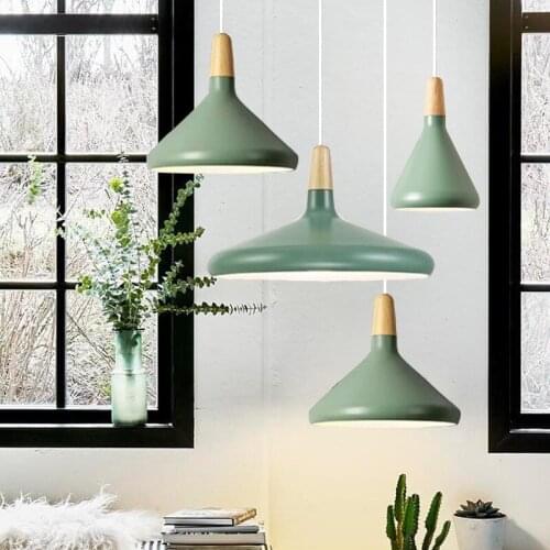 Bar Pendant Lighting Kitche Green Pendant Light Modern LED Lamp Hotel Wood Lights Room Study Office Ceiling Lamp Bulb Include