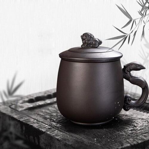 Purple Clay Retro Tea Cup Home Large Office Brewing Tea Cup Handmade Kung Fu Tea Set with Filter Liner Water Cup Chinese Tea Set