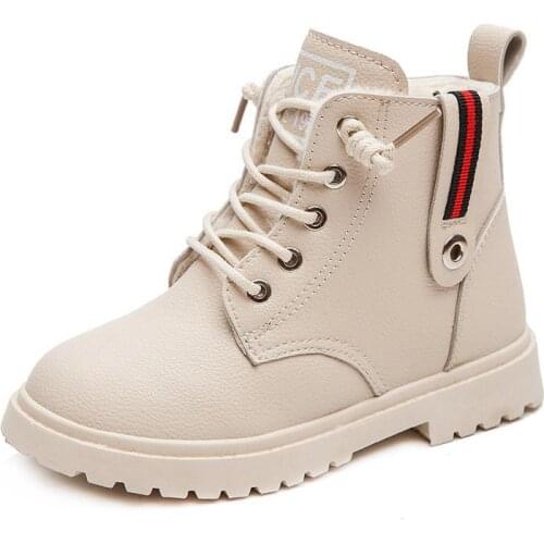 2020 Kids Boots Winter Leather Plush Snow Boots For Girls Boys Casual Walking Leisure Outdoor Ankle Toddlers Shoes Short Boots