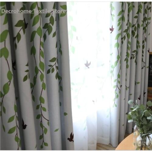 Customized Simple Modern Fresh Green Pastoral Curtain Finished Shading Living Room Bedroom Study Bay Window Digital Printing