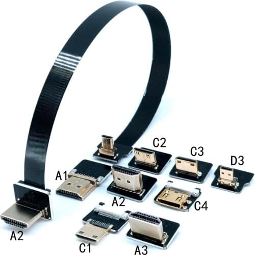 Ribbon Flat FPV HDMI Cable Micro HDMI to Mini HDMI 90 Degree Adapter 5cm-80cm FPC Pitch 20pin Plug Connector