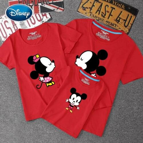 Disney Mickey Minnie Cartoon Print Dad Mom Baby Cotton Summer Clothing For Family Matching Outfits Clothes Pattern Short Sleeve