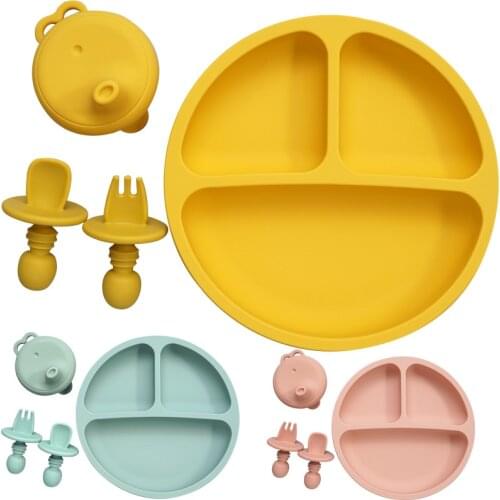 Portable Kids Foldable Lid Baby Bowl+Spoon+Fork Feeding Food Tableware Set Child Dishes Dinnerware Training Plate And Spoon