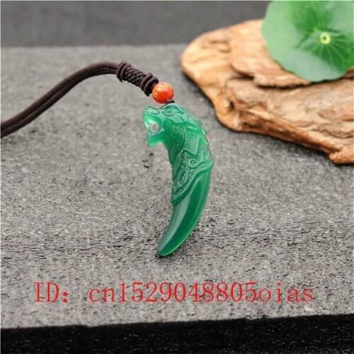 Natural Green Chinese Jade Wolf tooth Pendant Agate Necklace Fashion Charm Jewelry Carved Amulet Gifts for Women Men
