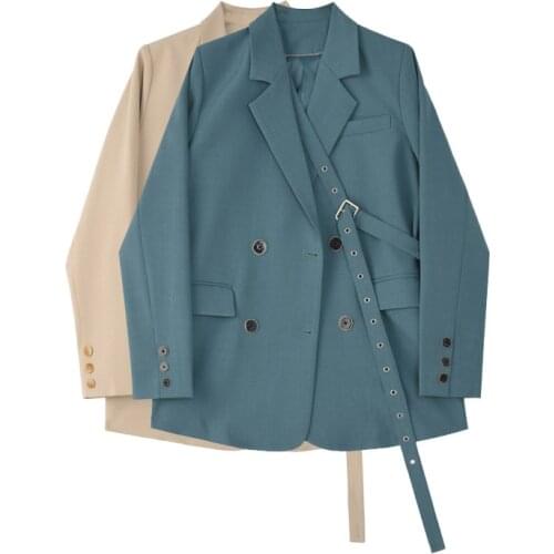 New 2021 office lady Solid blue casual oversized blazers and coats plus size women clothing