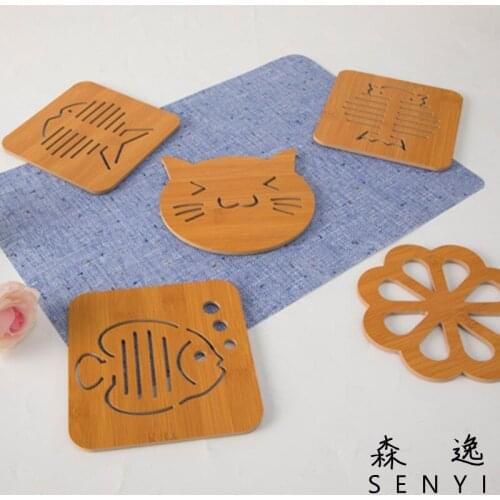 Wholesale custom wood insulation mat Kitchen square animal cartoon mat Creative cute cup pad factory direct sales