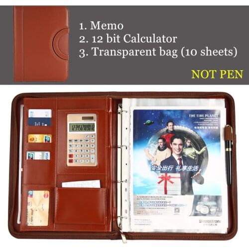 A4 Binder Calculator File Folder PU Leather Briefcase Bag Portable Manager Business Office Man Padfolio Zipper Document Bag