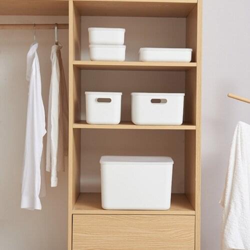 Plastic White Stackable Storage Box Bin with Clear Lid Handles Multifunctional Clothes Sundries Desktop Basket Organizer