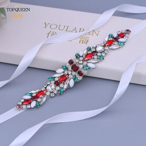 TOPQUEEN S477 Colorful Jewel Belt Wedding Ribbons Luxury Bridal Belt Rhinestone Belts for Women Formal Bridesmaids Dresses Belts