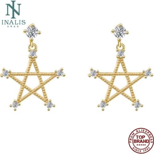 INALIS Drop Earrings For Women Simple Style Star Pendant Earring Inlay Clear Cubic Zircon Fashion Jewelry Give Girlfriend Gift