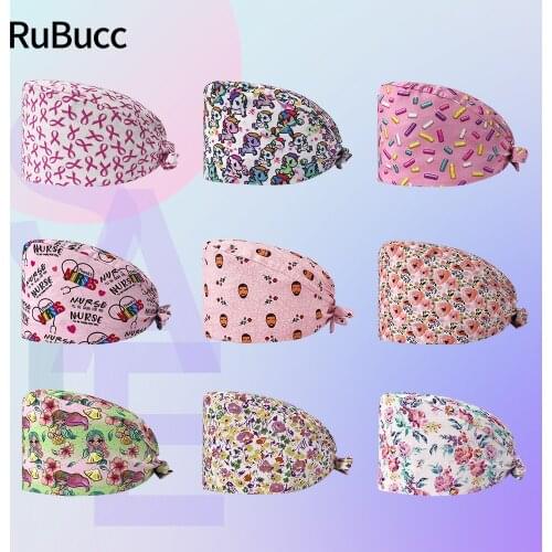 Unisex Scrubs Caps Adjustable Cotton Tooth Printing Hats High Quality Adjustable Sweat-absorbent Elastic Multicolor Scrubs Hats
