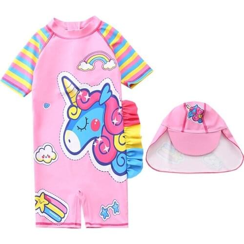 Siamese childrens and boys' swimwear sunscreen color striped unicorn baby infant children swimwear XYY-46
