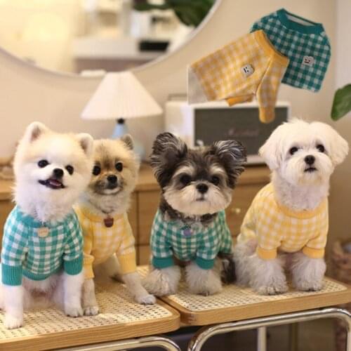 Cute Smiley Embroidery Dog Costume Winter Thicken Dog Clothes for Small Dogs Yorkshire Schnauzer Classic Plaid Cat Sweater Pets
