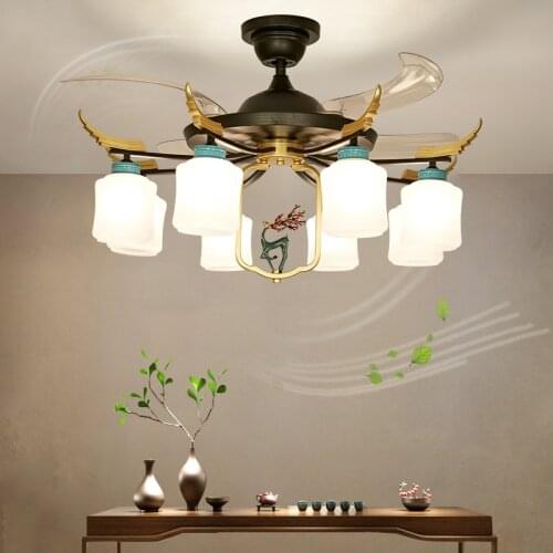 With electric fan light household living room remote control hidden LED ceiling fan light bedroom dining room dining room light