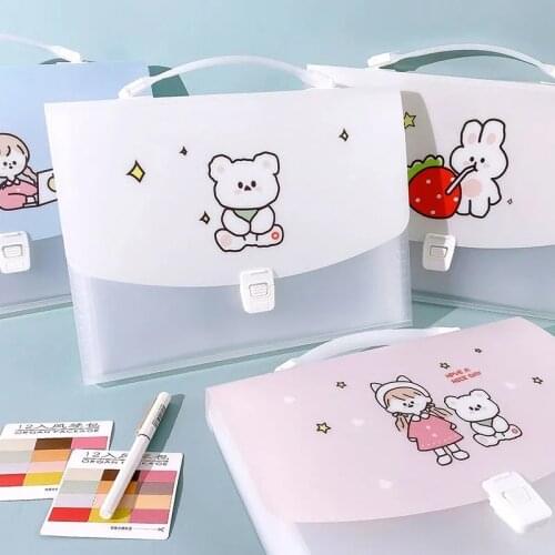 Simple Cute Bear Large-Capacity Multi-Layer Organ Bag Portable Storage Bag Test Paper File Storage Organize Student Folders